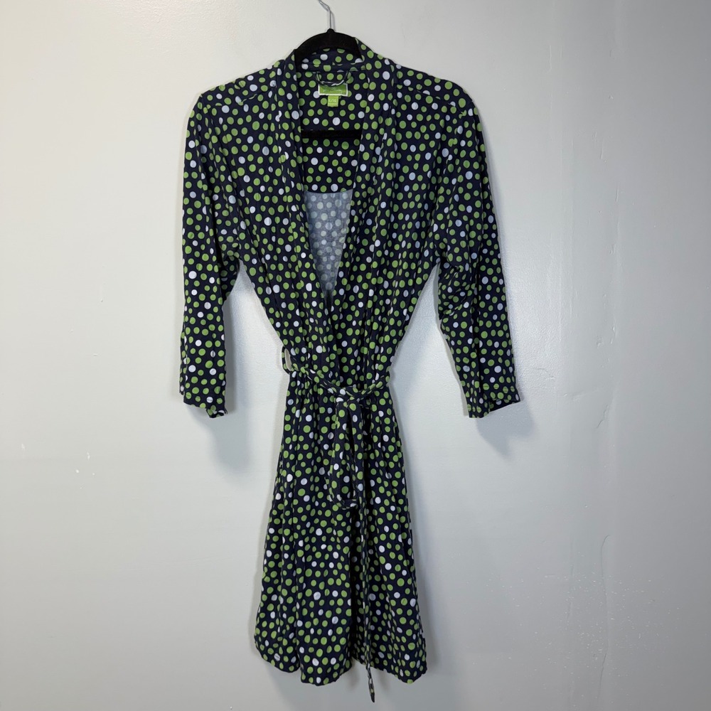 Vera‎ Bradley Polka Dot Robe Navy Blue Green White L/XL Loungewear